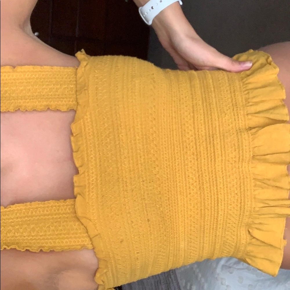 Thick Strap Ribbed Gold Crop Tank